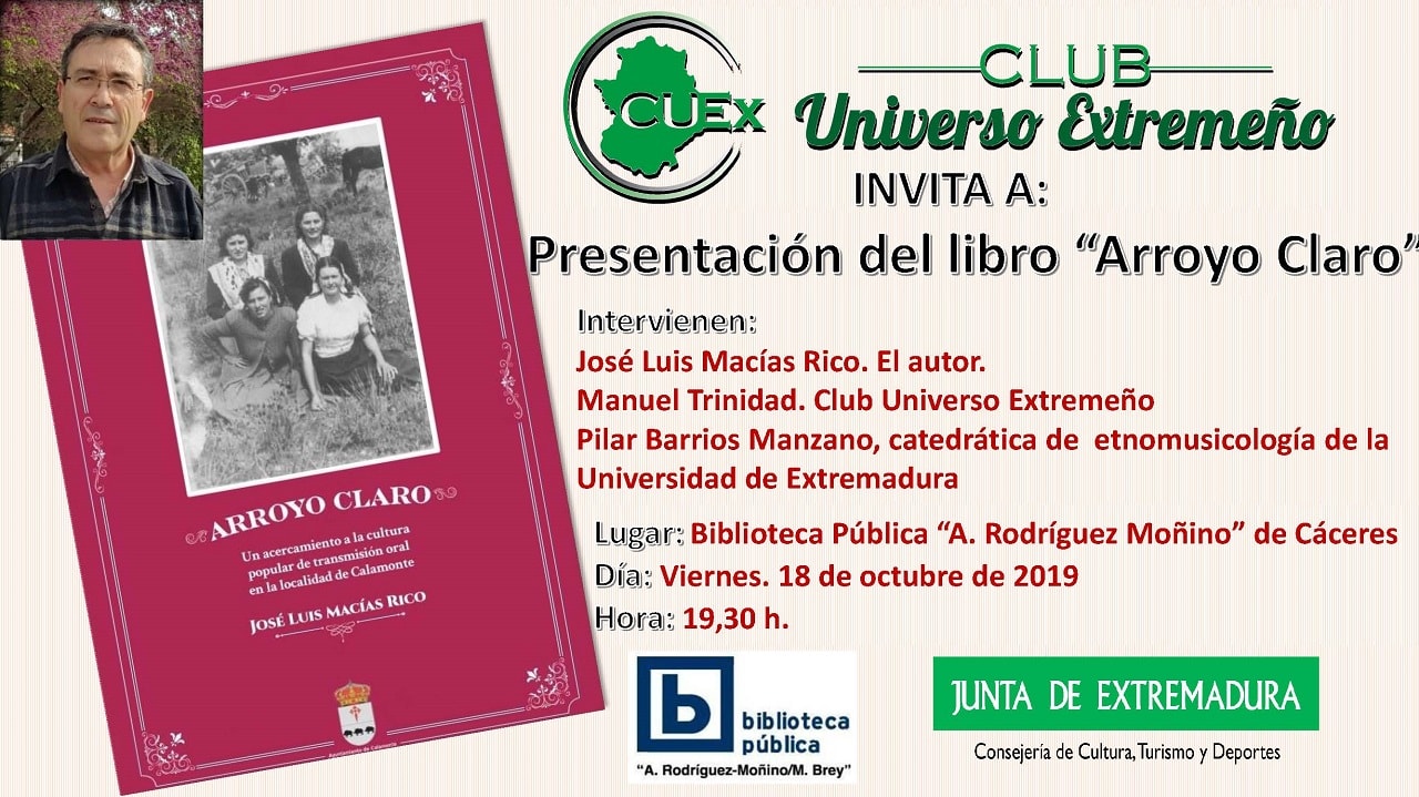 18/10/2019 Presentación del libro «Arroyo Claro» de Jose Luis Macías Rico